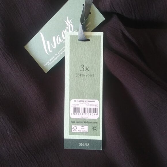 Terra & Sky flutter sleeve black blouse women's size 3X - Picture 11 of 14